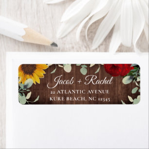 Étiquette Sunflower Eucalyptus Rose rouge Mariage Adresse