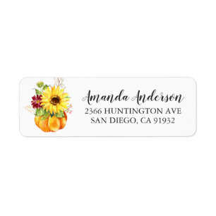 Étiquette Sunflower Floral Adresse du Citrouille