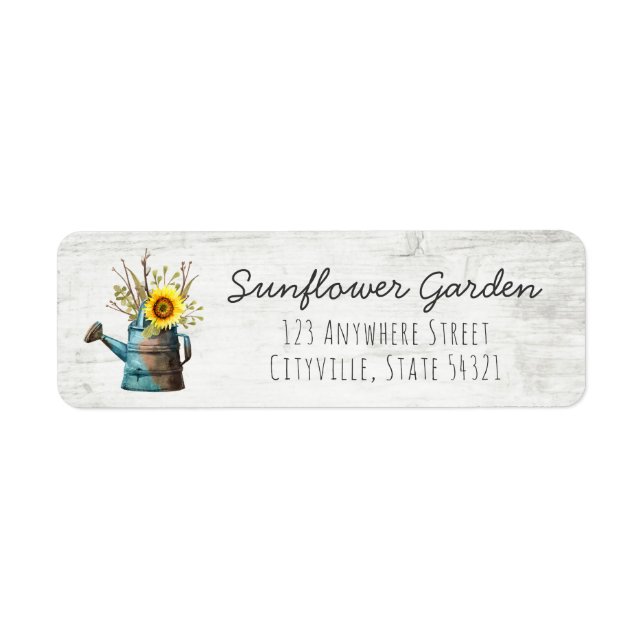 Étiquette Sunflower Floral & Bois rustique Adresse de retour (Devant)