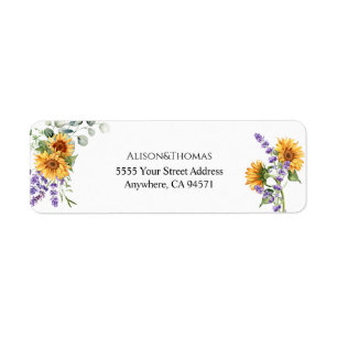 Étiquette Sunflower Lavender Mariage Adresse de retour