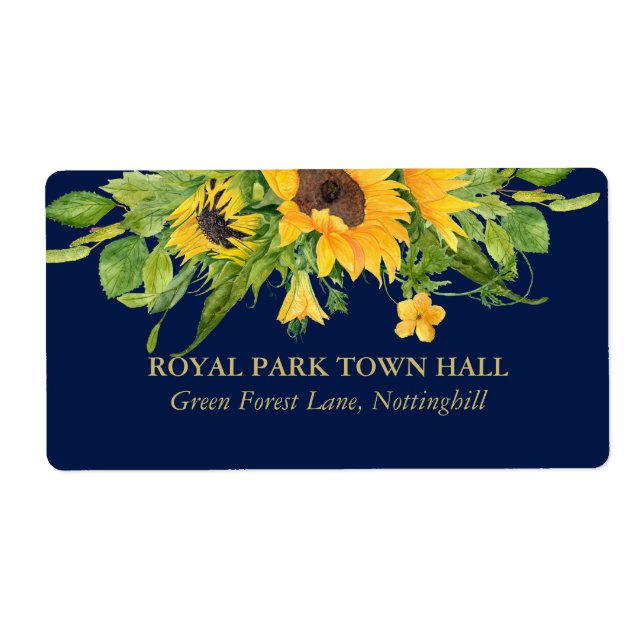 Étiquette Sunflower Marine Pays Bleu Mariage floral Invitati (Devant)
