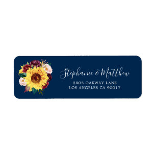Étiquette Sunflower Navy Blue Burgundy Adresse du Mariage