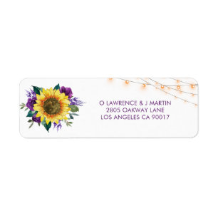 Étiquette Sunflower Purple Rose Lights Mariage Adresse