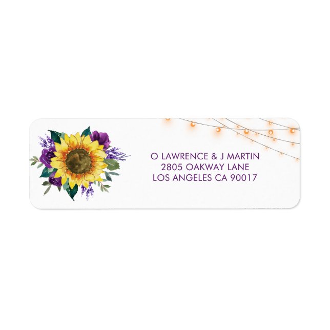 Étiquette Sunflower Purple Rose Lights Mariage Adresse (Devant)