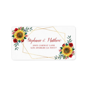 Étiquette Sunflower Red Rose Géométrique Gold Adresse