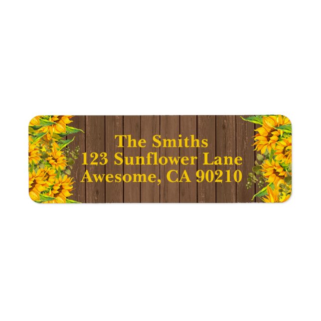 Étiquette Sunflower Rustic Wood Mariage Adresse de retour Ét (Devant)