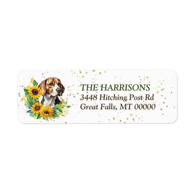 Étiquette Sunflower Wreath Beagle Dog Adresse de retour (Devant)