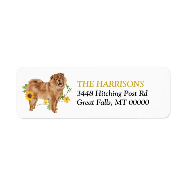 Étiquette Sunflower Yellow Chow Chow Dog Adresse de retour (Devant)