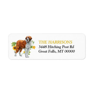 Étiquette Sunflower Yellow St Bernard Dog Adresse de retour