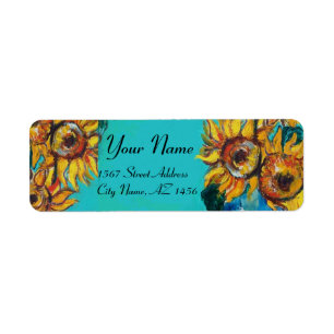 ÉTIQUETTE SUNFLOWERS IN BLUE TURQUOISE ,SUMMER PARTY