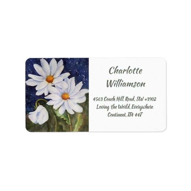 Étiquette Superbes Fleurs de marguerite blanche en Aquarelle (Devant)