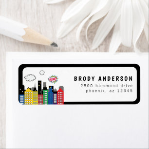 Étiquette Superhero Comic Book Thème Adresse