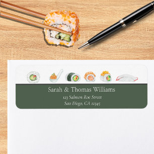 Étiquette Sushi et sashimi aquarelle