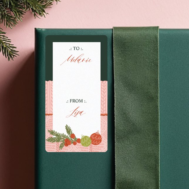 Étiquette Sweat rose Cosy & Chaud À Partir De Vacances (Cozy & Warm Knitted Pink Sweater To From Holiday Label)