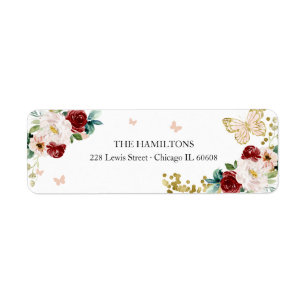 Étiquette Sweet 16 Rouge Blush Gold Floral Butterfly