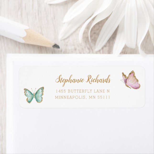 Étiquette Sweet Gold Parties scintillant Butterfly Adresse d (En situation)