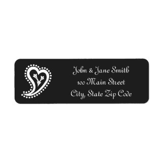 Étiquette Sweet Paisley Hearts in Black Return Adresse Label