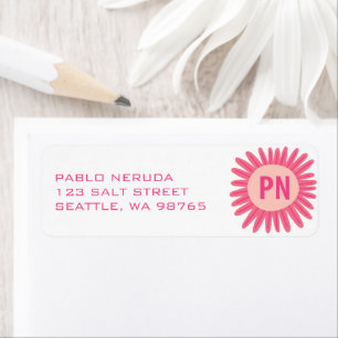 Étiquette Sweet Pink Daisy INITIALES PERSONNALISÉES Adresse
