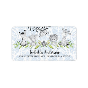Étiquette Sweet Safari Animals Boys Baby shower Adresse