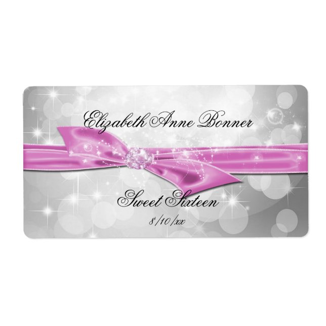 Étiquette Sweet Sixteen, Argent, Satin Rose, Sur mesure (Devant)