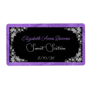 Étiquette Sweet Sixteen Pink White Lace Black Water