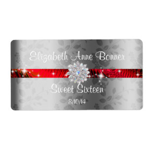 Étiquette Sweet Sixteen Rouge avec Étincelle, Personnalisé