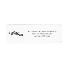 Étiquette Swirl Flouish Black White Mariage Adresse de retou