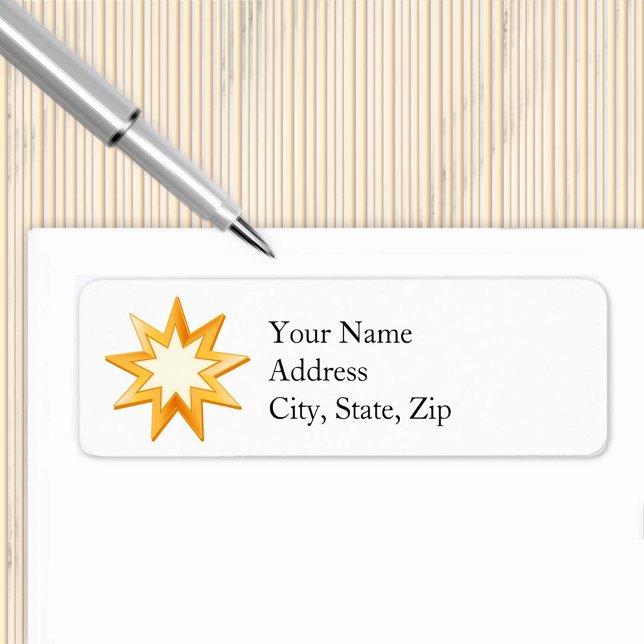 Étiquette Symbole baha'i (Gold nine pointed star, symbol of the Baha’i faith.  2.25" x 0.75" Label)