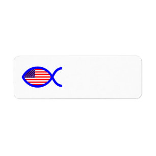 Étiquette Symbole chrétien de poissons de drapeau américai