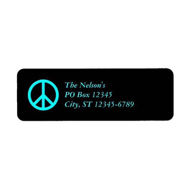 Étiquette Symbole de paix Noir et Aqua (Devant)