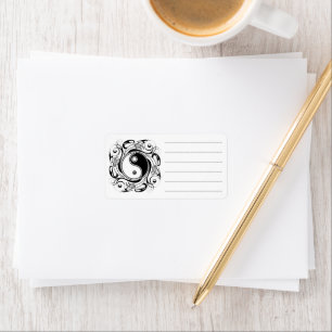 Étiquette Symbole Yin & Yang Style de tatouage noir et blanc