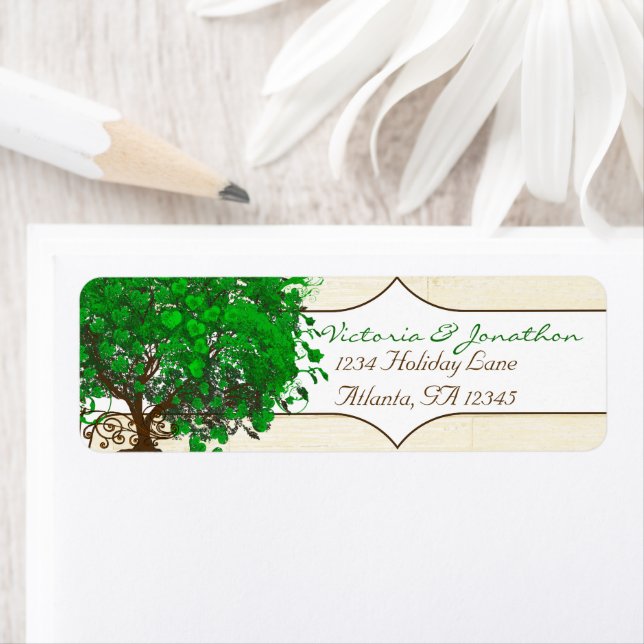 Étiquette Sympathique Whimsical Emerald Green Heart Arbre fe (En situation)