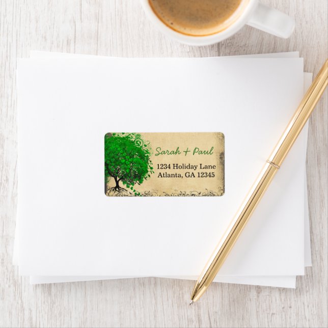 Étiquette Sympathique Whimsical Emerald Green Heart Arbre fe (En situation)