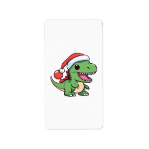 Étiquette T-Rex dinosaure mignon avec un chapeau de Noël