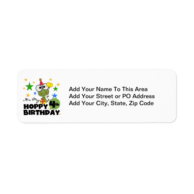 Étiquette T-shirts et cadeaux 4th Birthday Frog Hoppy (Devant)