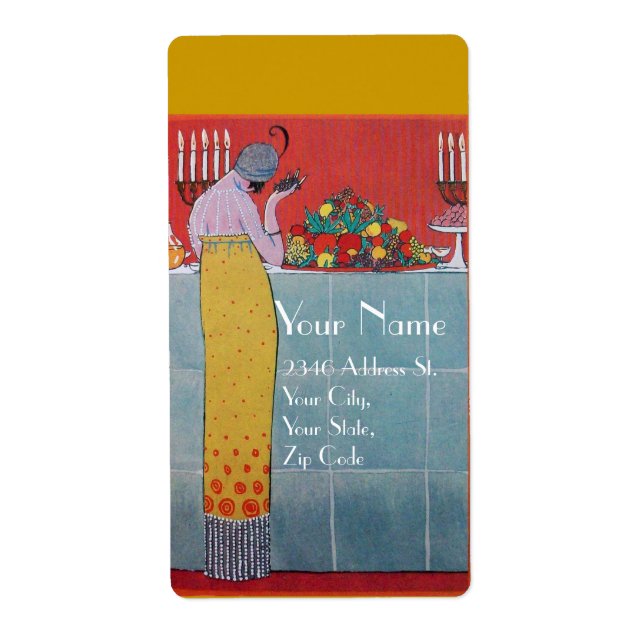 ÉTIQUETTE TABLE LADY AND FRUITS SET ART DÉCO WEDDING PLANNER (Devant)