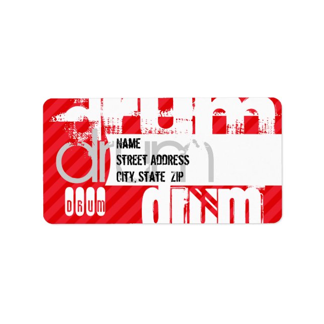 Étiquette Tambour ; bandes rouges écartées (Devant)