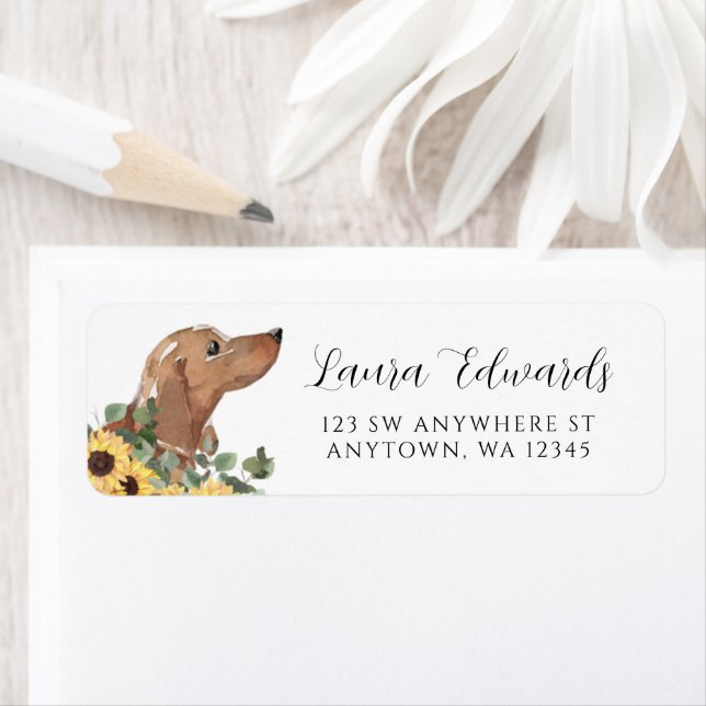 Étiquette Tan Dachshund Sunflower Eucalyptus Adresse de reto (En situation)