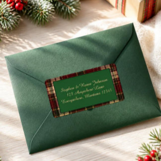 Étiquette Tartan à carreaux rouge et vert classique de Noël