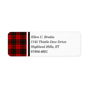 Étiquette Tartan écossais rouge et noir de clan de Brodie