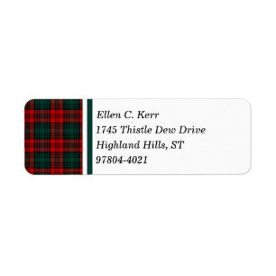 Étiquette Tartan écossais rouge, vert, et noir de clan de