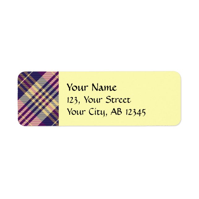 Étiquette Tartan mauve, or et bleu (Devant)