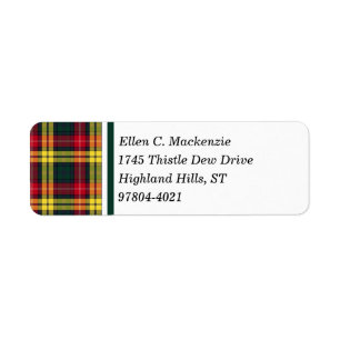 Étiquette Tartan rouge, jaune et vert de clan de Buchanan
