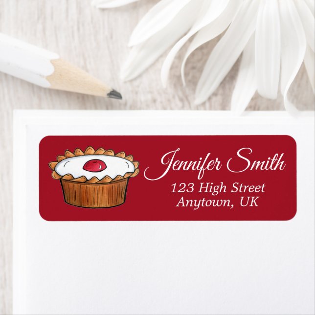 Étiquette Tarte Cherry Bakewell British Food Bakery Café (En situation)