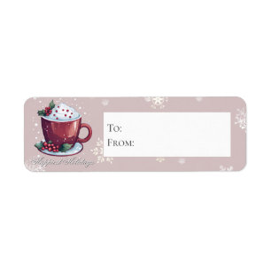 Étiquette Tasse de chocolat chaud de Noël   Cadeau rose blus