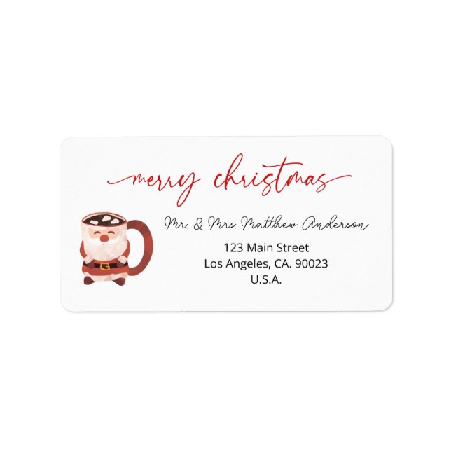 Étiquette Tasse de Noël du Père Noël Joyeux Noël Adresse de  (Devant)