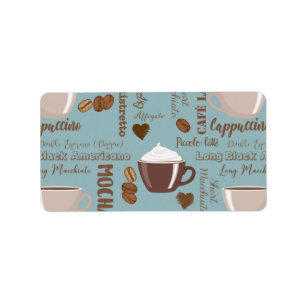 Étiquette Tasses De Café Mignon Crème Grains De Café Brun Cœ