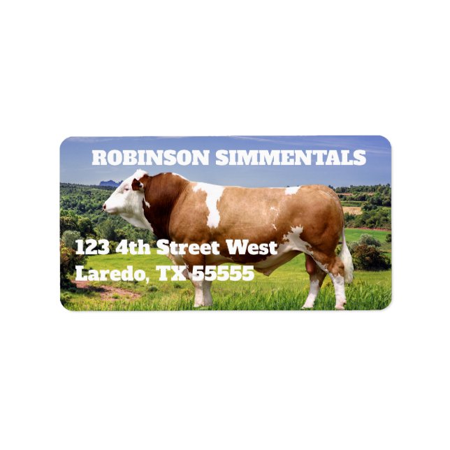Étiquette Taureau Simmental dans le pâturage (Devant)