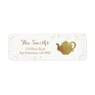 Étiquette Tea party Adresse de retour Label Teapot or Bride