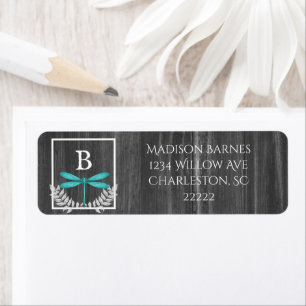 Étiquette Teal Dragonfly Rustic Label